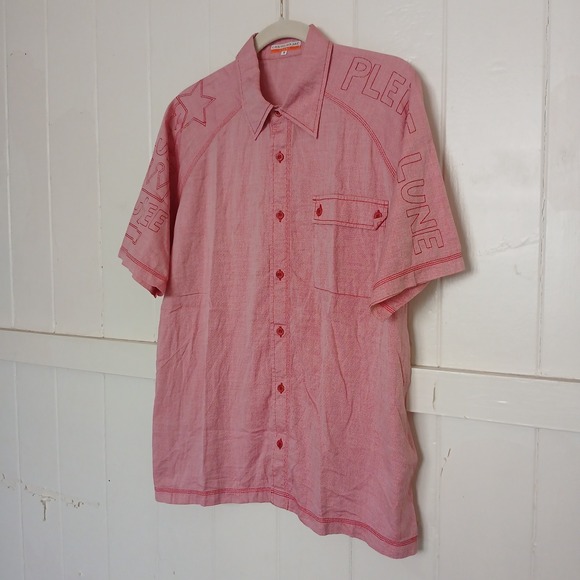 CASTELBAJAC Embroidered Logo Spell Out Button Shirt Men's 4 Red Made In Italy - Picture 4 of 14